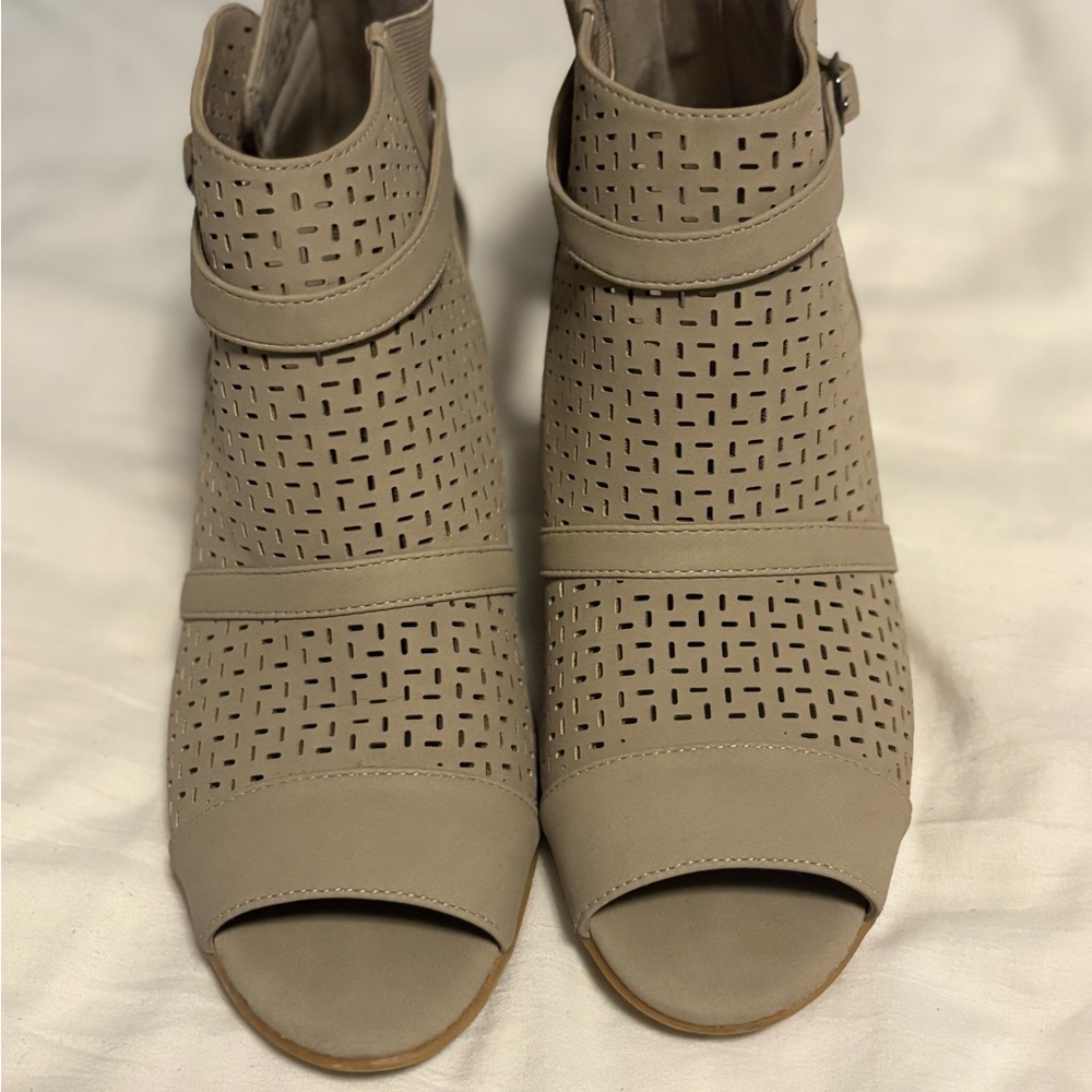 Easy Street Taupe Cutout Ankle Booties